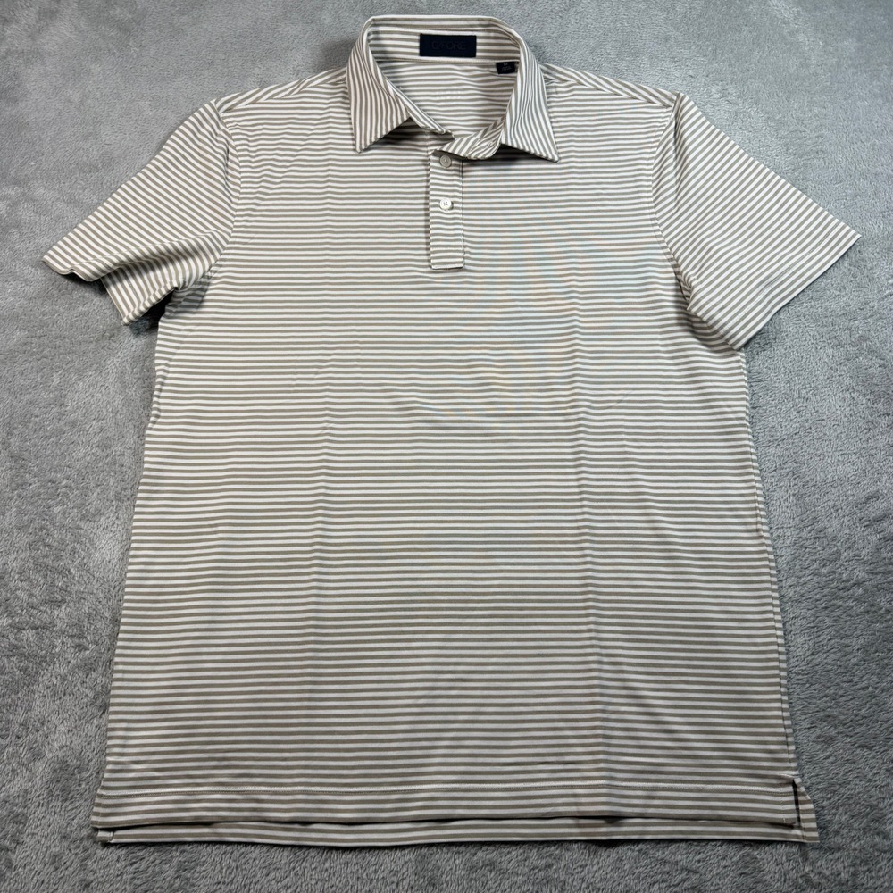 G/FORE Golf Polo Shirt Mens Medium Tan White Striped Short Sleeve